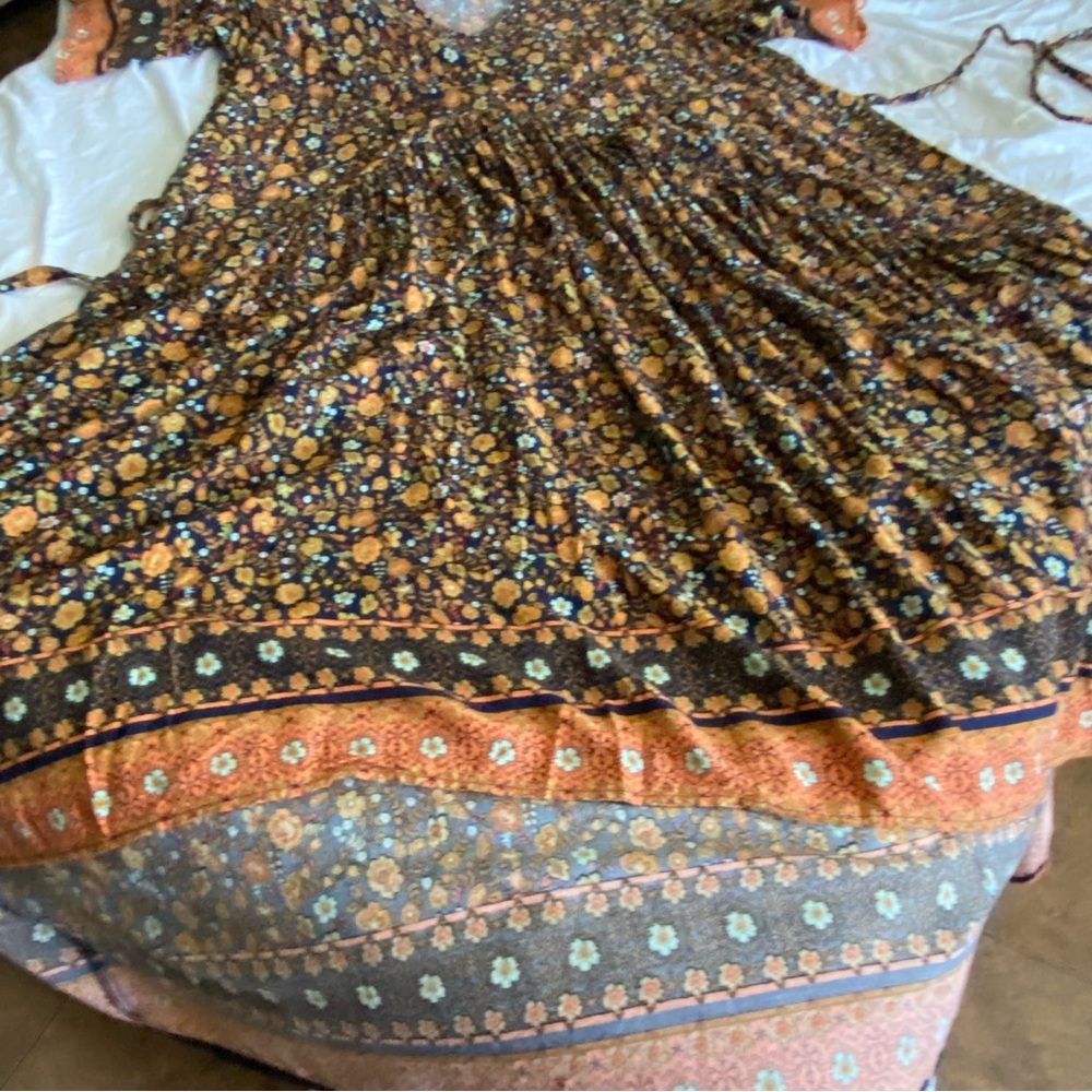 Cottagecore Black Orange Ditsy Floral Pleated Maxi Dress Tall Plus Size 26/28 - Picture 9 of 17